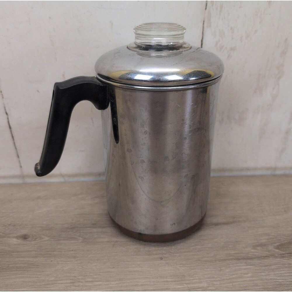Revere Ware 1801 Copper Clad Glass Knob Percolator Stainless Steel 8 Cup Vintage